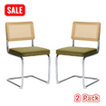 thumbnail image 1 of Tcbosik Dining Chairs Set of 2, Modern Velvet Upholstered Accent Chair with Rattan Back and Stainless Chrome Base for Kitchen, Living Room, Olive Green, 1 of 11