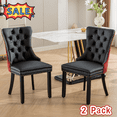 thumbnail image 1 of Tcbosik Dining Chairs Set of 2, PU Leather & Velvet Upholstered Kitchen Chair with Button Tufted Back & Solid Wood Legs for Bedroom, Living Room, Restaurant, Black & Burgundy, 1 of 11