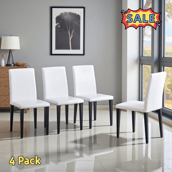 Tcbosik Dining Chairs Set of 4, PU Leather Upholstered Armless Kitchen Chair with Metal Legs for Living Room, White+Black