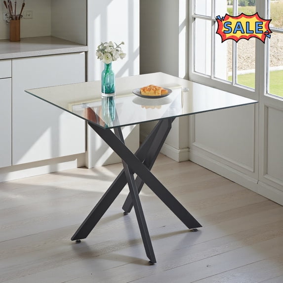Tcbosik 35 inch Square Glass Dining Table, Modern Coffee Table with ...