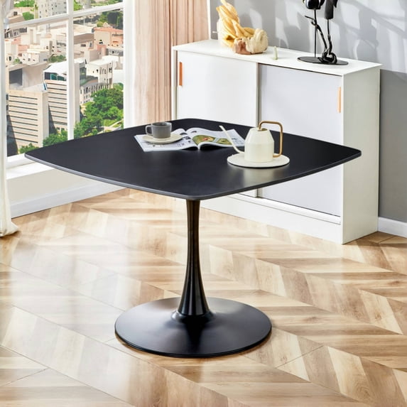 Tcbosik Dining Table, 42" Square Kitchen Table with Metal Pedestal for 4-6 Person, Leisure Table for Small Space, Matte Black