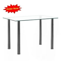 Tcbosik Dining Table for 2-4, 43.3 inch Rectangular Table with Glass Top and Metal Legs for Kitchen, Living Room, Transparent