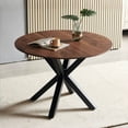 thumbnail image 1 of Tcbosik Dining Table with Metal Cross Legs for 4-6 Person, 42 inch Round Kitchen Table, Brown, 1 of 5