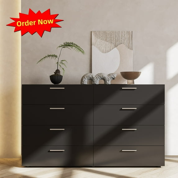 Tcbosik Double Dresser with 8 Drawers, Chest of Drawers, Closet Storage Organizer for Bedroom, Living Room, Black
