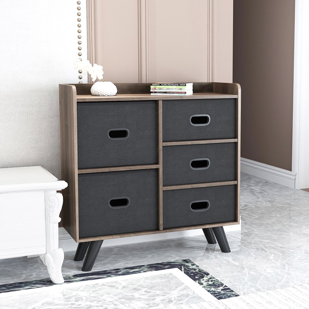 Tcbosik Dresser Organizer Cabinet with 5 Fabric Drawers, Wood Top Closet Storage, Organizer Unit ...