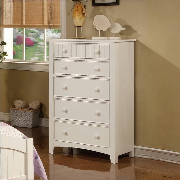 Tcbosik Dresser with 5 Storage Drawers for Bedroom, Chest of Drawers for Living Room, Clothes Storage Organizer for Closet, White