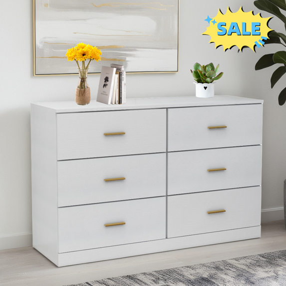 Tcbosik Dresser with 6 Drawers, 47.2" Modern Chest of Drawers for Bedroom, Living Room, Easy Assembly, Antique White