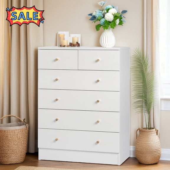 Tcbosik 6-Drawer Dresser for Bedroom, Chest of Drawers for Closet, Living Room, Easy Assembly, White