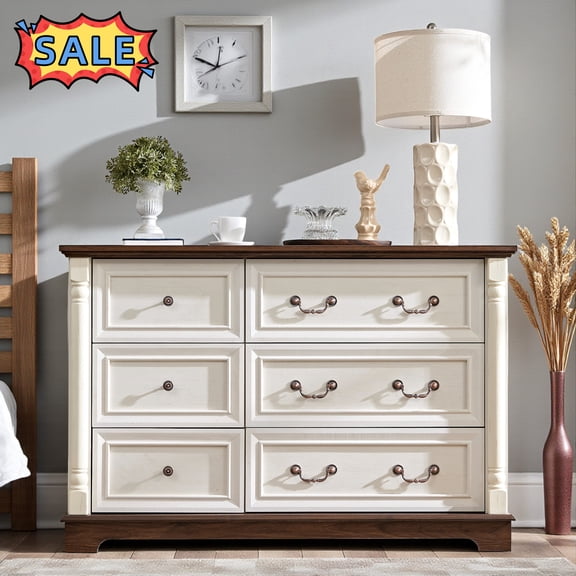 Tcbosik Dresser with 6 Storage Drawers for Bedroom, Modern Chest of Drawers, Closet Organizer for Living Room, Bedroom, Hallway, Walnut