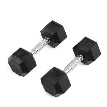 Tcbosik Dumbbells Hand Weights Set of 2, 12 LB Rubber Encased Hex Exercise & Fitness Dumbbell for Home Gym, Workouts Strength Training Free Weights Equipment for Women, Men, Black