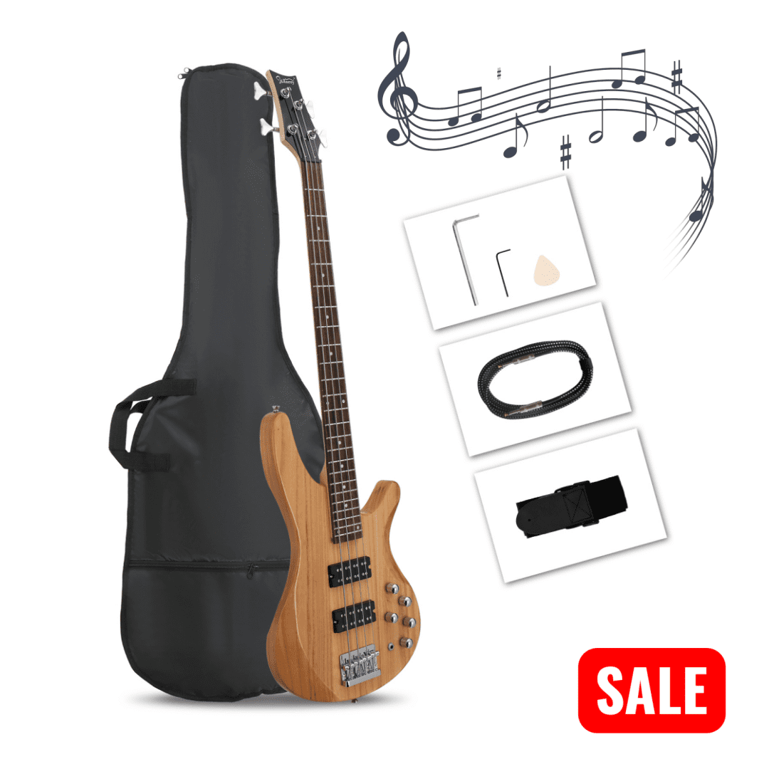 Tcbosik Electric Bass Guitar 4 String, 44 inch Bass with H-H Pickup & Laurel Wood Fingerboard, Bag and Other Accessories, Beginner Starter Kit, Burlywood