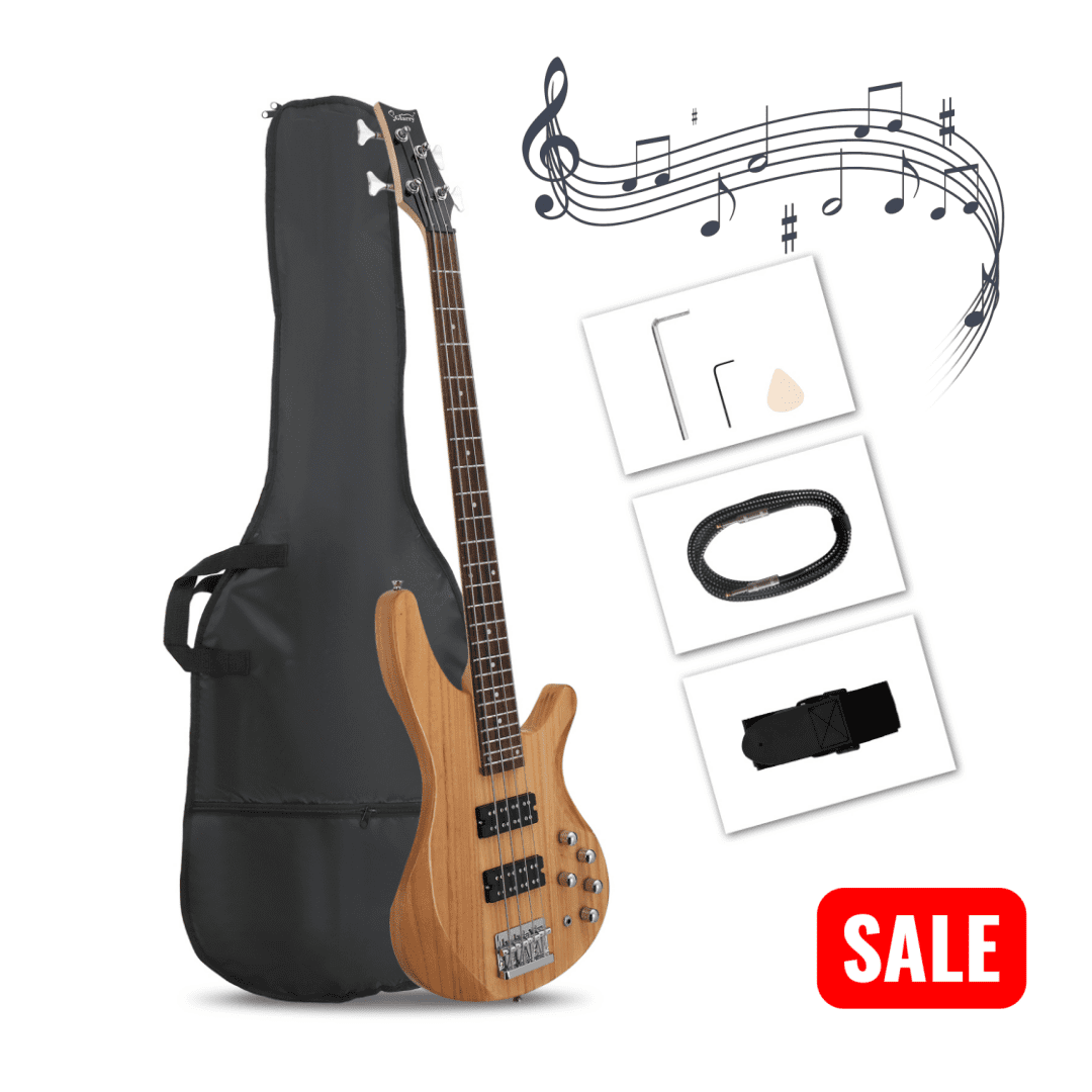 Tcbosik Electric Bass Guitar, 5 String Beginner Starter Kit with Accessories, Including Bag, Strap, Amp Wire, Plectrum and Wrench Tool for Adults, Burlywood