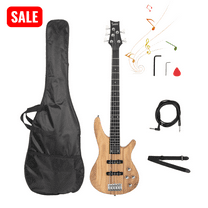 Tcbosik 5 String Electric Bass Guitar with Bag, Strap, Pick and Wrench Tool, Beginner Set for Adults, Natural