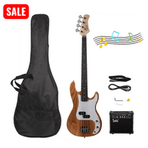 Tcbosik Electric Bass Guitar with 20W Amp, 4 String Exquisite Stylish Bass with Bag, Strap, Amp Wire and Spanner Tool for Beginner, Burlywood