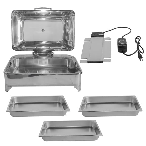 Tcbosik Electric Chafing Dish, Stainless Steel Buffet Warmer Server with 3 Trays, Portable Hot Plate Food Warmer Station with Glass Lid for Parties & Events, Max Temperature 176℉, Silver