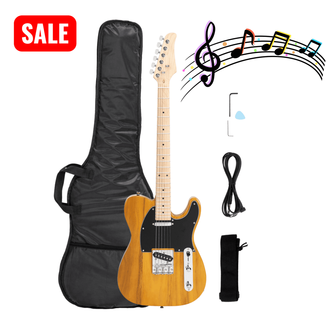 Tcbosik Electric Guitar Beginner Kit for Starter with Bag, Strap, Plectrum, Spanner Tool and Connecting, Yellow