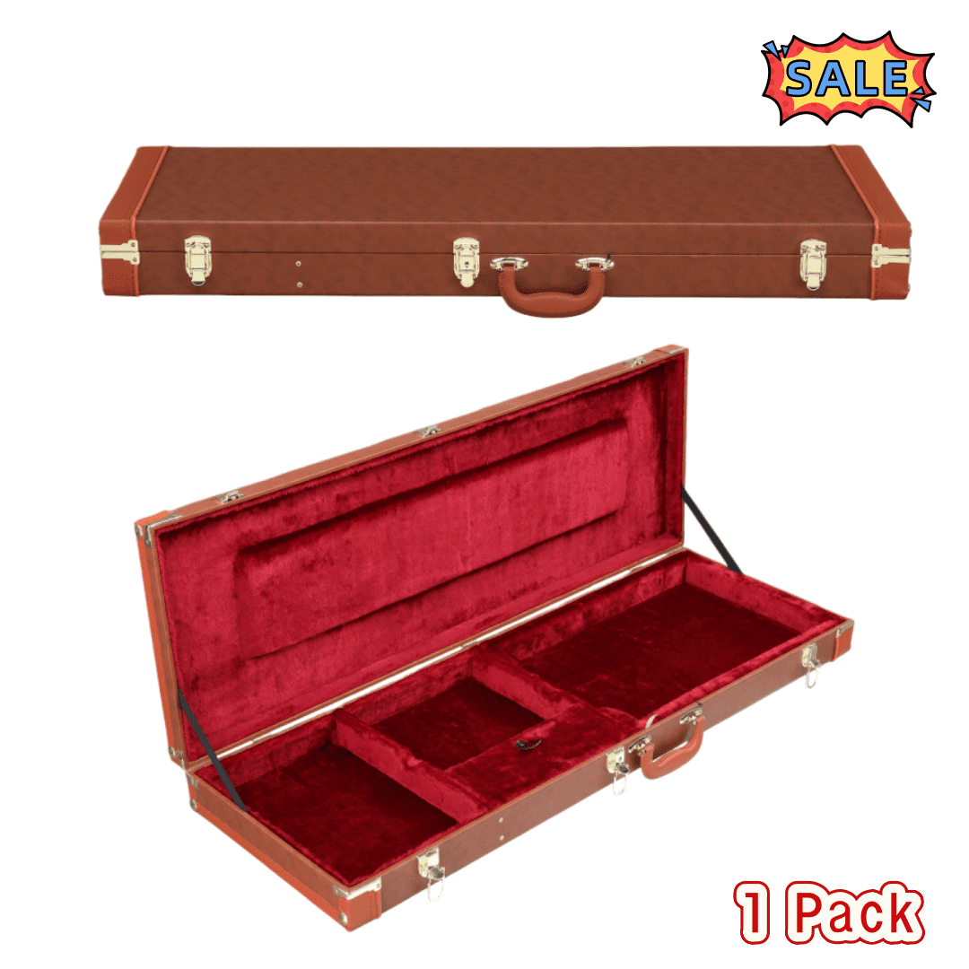 Tcbosik Electric Guitar Hard Case with Lock, Rectangle Wooden Hard-Shell Protective Carrying Case for ST TL Burning Fire 170 Style, Brown