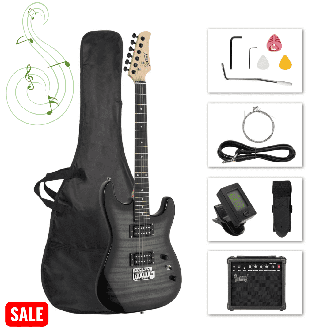 Tcbosik Electric Guitar Kit, 39 inch H-H Pickup Electric Guitar Beginner Set with Amplifier, Bag, Strap, Amp Wire, Wrench Tool and Tremolo Arm, Black