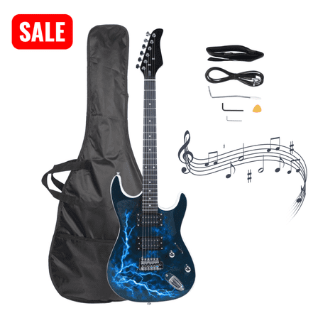 Tcbosik Electric Guitar Kit with Lightning Style, Electric Guitar Beginner Guitar Set with Bag, Strap & Tremolo Arm, Black & White