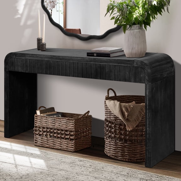 Tcbosik Entryway Table with Storage, 59" Vintage Console Table with 2 Drawers, Sofa Table for Living Room, Hallway, Antique Black