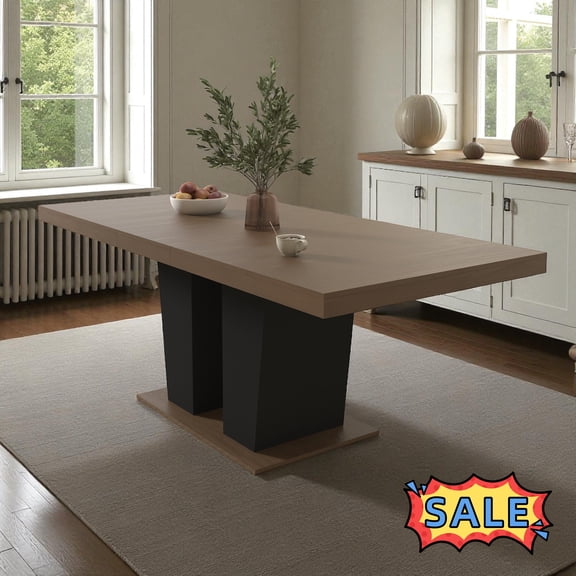 Tcbosik Extendable Dining Room Table for 6-10 Person, 63" - 78.7" Expandable Accent Table, Space Saving Farmhouse Kitchen Table, Brown & Beige