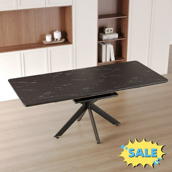 Tcbosik Extendable Dining Table, 62.4" - 78.1" Farmhouse Kitchen Table, Meeting Table for Home Office, Easy Assembly, Black