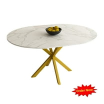 Tcbosik Extendable Dining Table for 4-6 Person, 42"-58" Kitchen Table with Metal Base, Space Saving Dinner Furniture for Home, White & Gold