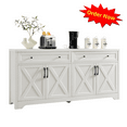thumbnail image 1 of Tcbosik Farmhouse Buffet Sideboard with 4 Barn Doors, 61" Storage Cabinet with 2 Drawers, Coffee Bar Cabinet w/Adjustable Shelves, Console Table for Hallway, Kitchen, Living Room, Dining Room, White, 1 of 10