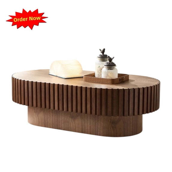Tcbosik Farmhouse Coffee Table, 43.7 inch Cocktail Table, Oval Center Table for Living Room, Walnut