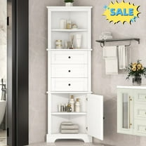 Tcbosik Farmhouse Corner Cabinet with Adjustable Shelves, 68.9" Tall Bathroom Cabinet, Modern Storage Cabinet with Door and 3 Drawers for Living Room, Kitchen, Easy Assembly, White