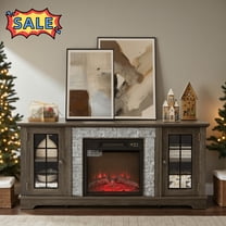 Tcbosik Farmhouse Fireplace TV Stand for Televisions up to 65 inch, Entertainment Center with Adjustable Shelves and 2 Doors, Media Console for Home Office, Grey