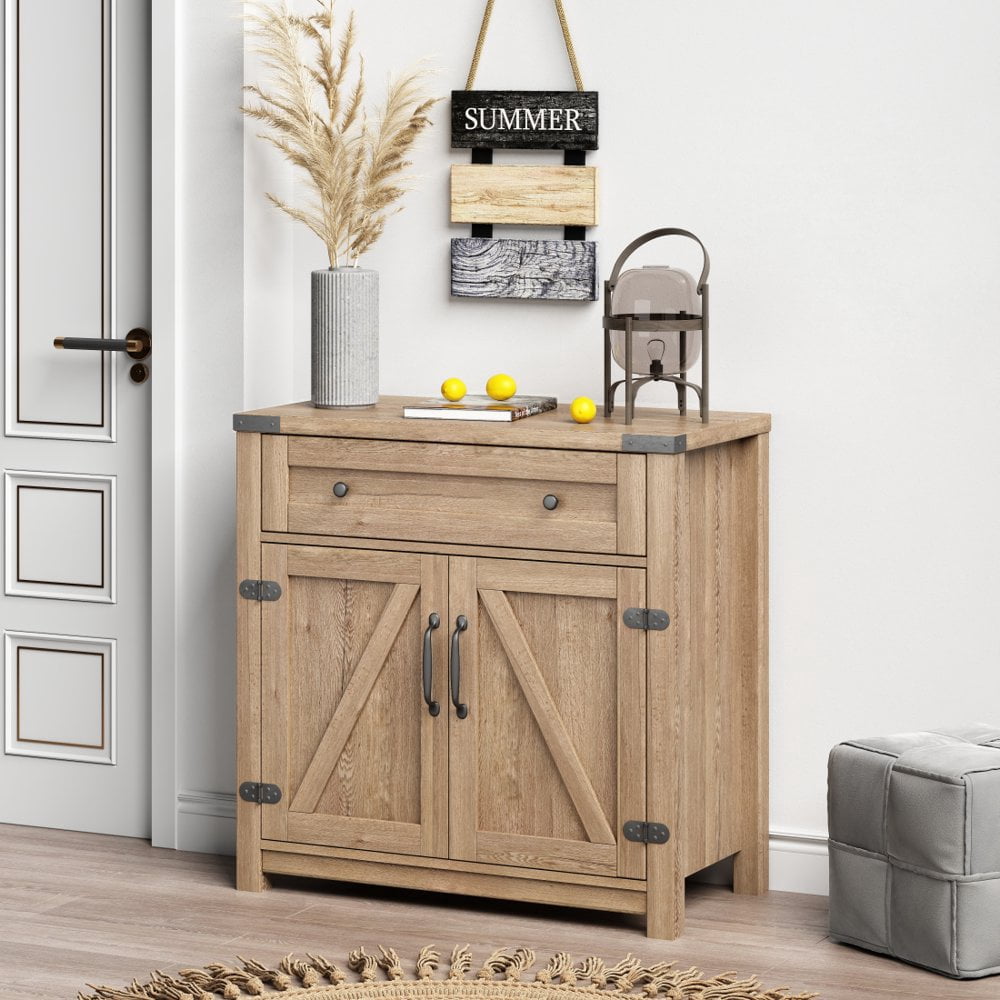 Tcbosik Farmhouse Sideboard Buffet Cabinet, Rustic 2 Barn Doors Kitchen Cabinet, Accent Cabinet ...