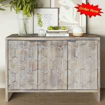 Tcbosik Farmhouse Storage Cabinet with 3 Doors, Multifunctional Buffet Sideboard with Adjustable Shelves, Accent Cabinet for Living Room, Dining Room, Entryway, Kitchen, Natural