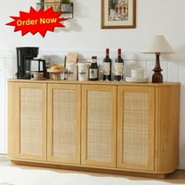 Tcbosik Farmhouse Storage Cabinet with 4 Rattan Doors, Sideboard Buffet Cabinet with Adjustable Shelves, Modern Accent Cabinet, Cupboard for Kitchen, Living Room, Dining Room, Natural