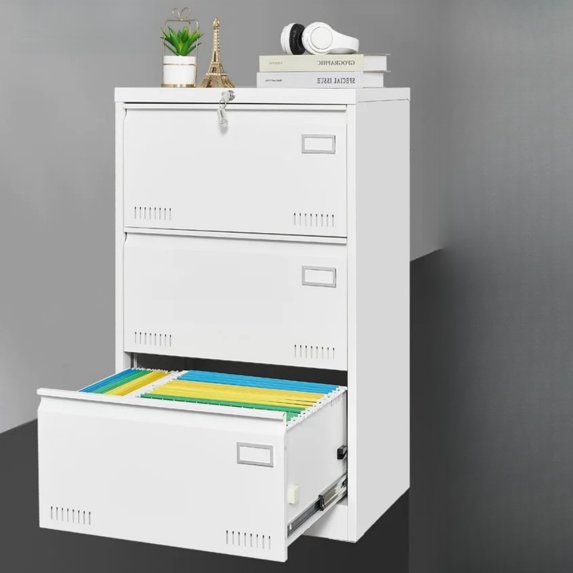 Tcbosik File Cabinet with 3 Drawers, 40" H Lockable Filing Cabinet, Floor Printer Stand, Home Office Filing Cabinet Organizer for Legal/Letter/A4/F4, White