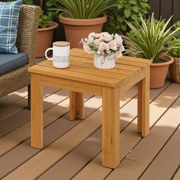 Tcbosik Fir Wood Outdoor Side Table, 18-Inch Square Slatted Top Patio Table, Waterproof & Weather-Resistant, Natural Color