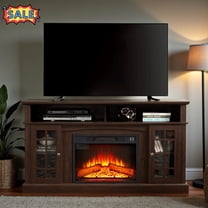Tcbosik Fireplace TV Stand with Storage for TVs up to 65 inch, Farmhouse Entertainment Center & 23" Fireplace, Media Console Table with Adjustable Shelves and Glass Doors for Living Room, Espresso