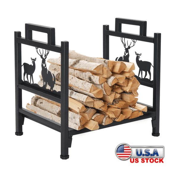 Tcbosik Firewood Rack Holder, Heavy Duty Metal Log Storage Rack for Indoor Outdoor Fireplace Deck Patio, Black