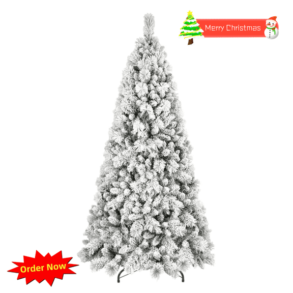 Tcbosik Flocked Hinged Artificial Christmas Tree with 518 Branch Tips, 5ft Unlit Xmas Tree for Indoor, Metal Stand Included, Spray White