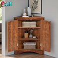 thumbnail image 1 of Tcbosik Floor Standing Corner Cabinet, Modern Farmhouse MDF Storage Cabinet with 2 Doors and Adjustable Shelves, Multipurpose Organizer for Bathroom or Living Room, Walnut, 1 of 10