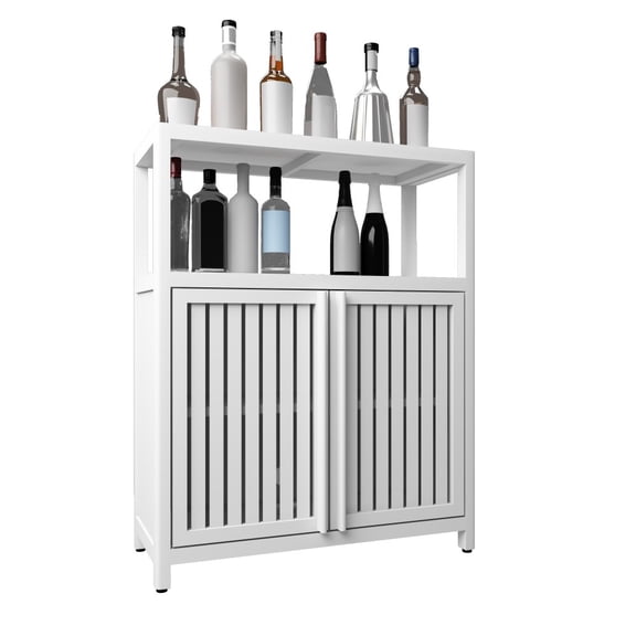 Tcbosik Floor Storage Cabinet, Bamboo Sideboard with Shelves and Door, Modern Cupboard for Kitchen, Bathroom, Living Room, White