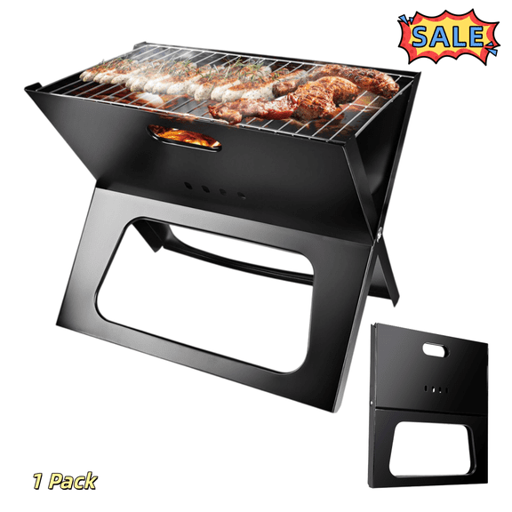 Tcbosik Foldable BBQ Grill, Small Tabletop Charcoal Grill for Outdoor, Barbecue, Picnic, Camping, Black