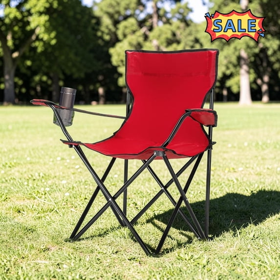 Tcbosik Foldable Camping Chair with Cup Holder, Portable Folding Chair for Adults, Lightweight Outdoor Beach Chairs with Carry Bag for Fishing, Picnic, Travel, Red