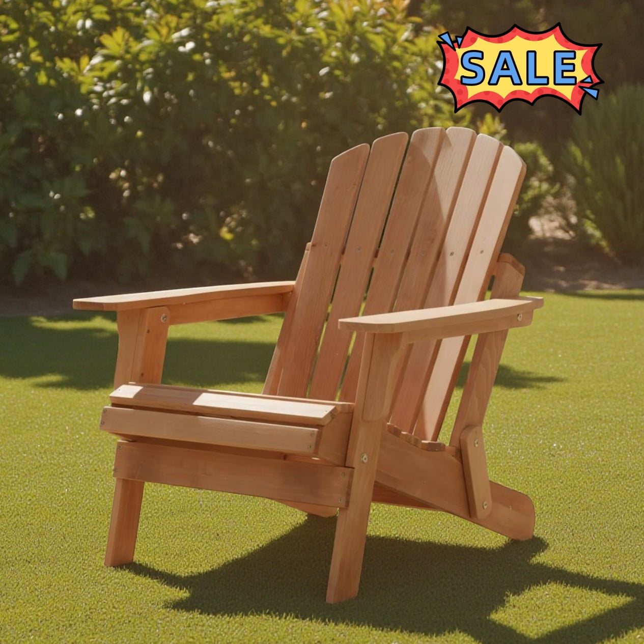 Tcbosik Folding Adirondack Chair, Wooden Lounge Chair for Backyard, Lawn, Porch, Patio, 330 lbs Capacity, Light Brown