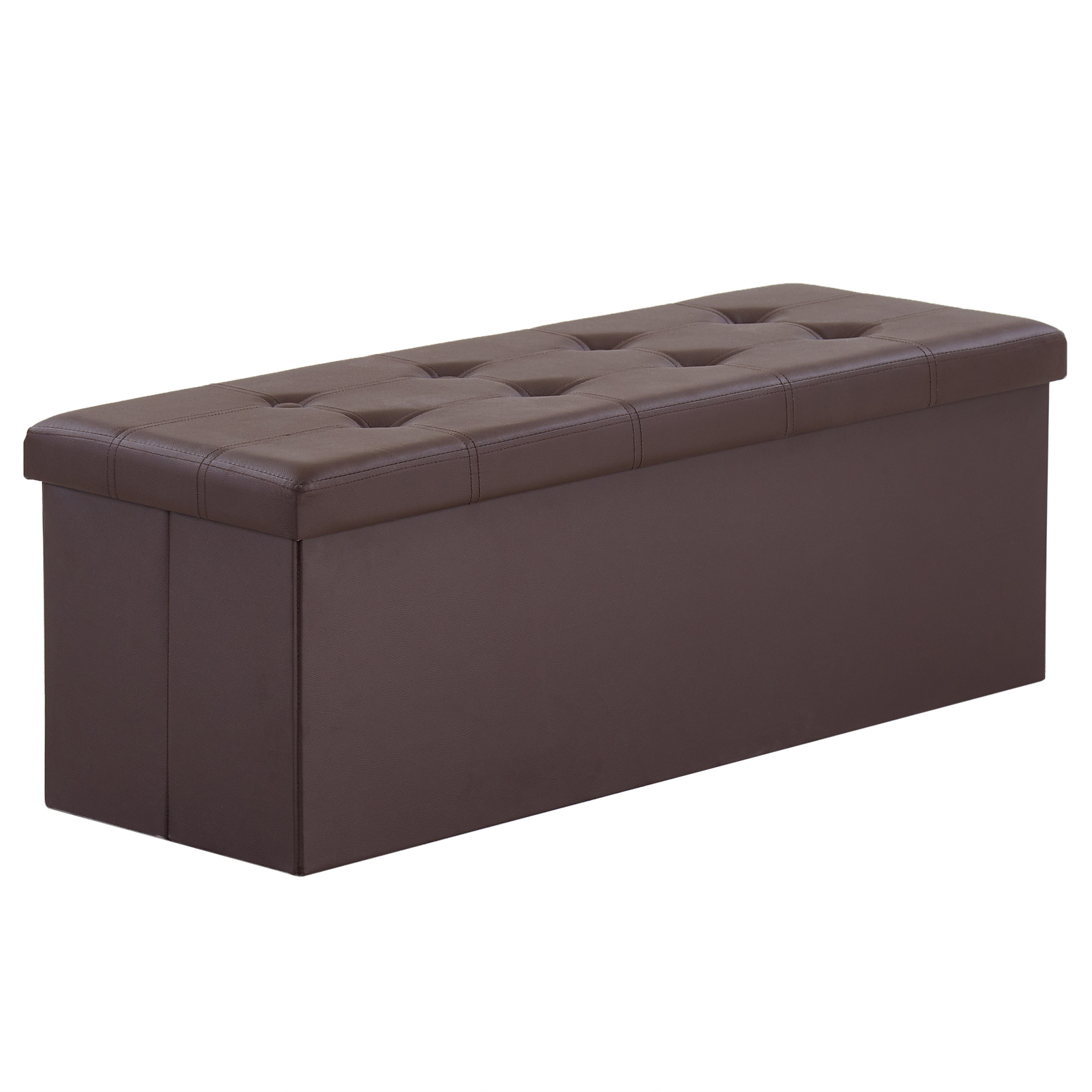 Tcbosik Folding Storage Bench Ottoman, PVC Foldable Storage Footstool, with Glossy Pull Point