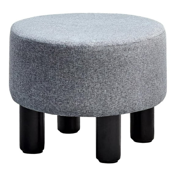 Tcbosik Foot Stool, Linen Fabric Ottoman, 12.5" Round Step Stool, Padded Foot Rest with Non-Skid Wood Legs for Hallway, Bedroom, Lounge Room, Living Room, Dark Grey
