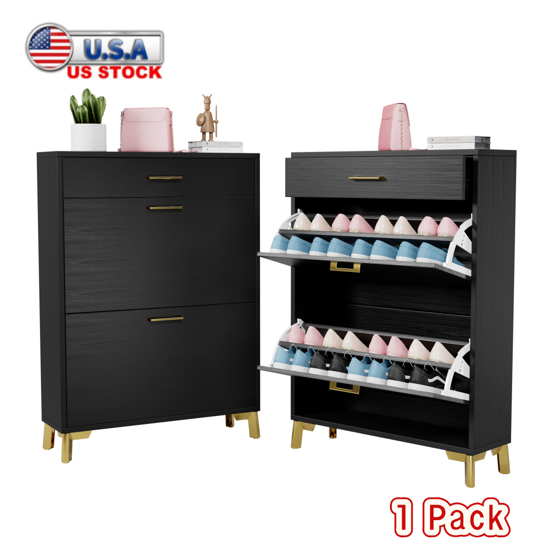 Tcbosik Freestanding Shoe Storage Cabinet with Pull Drawer and 2 Flip ...