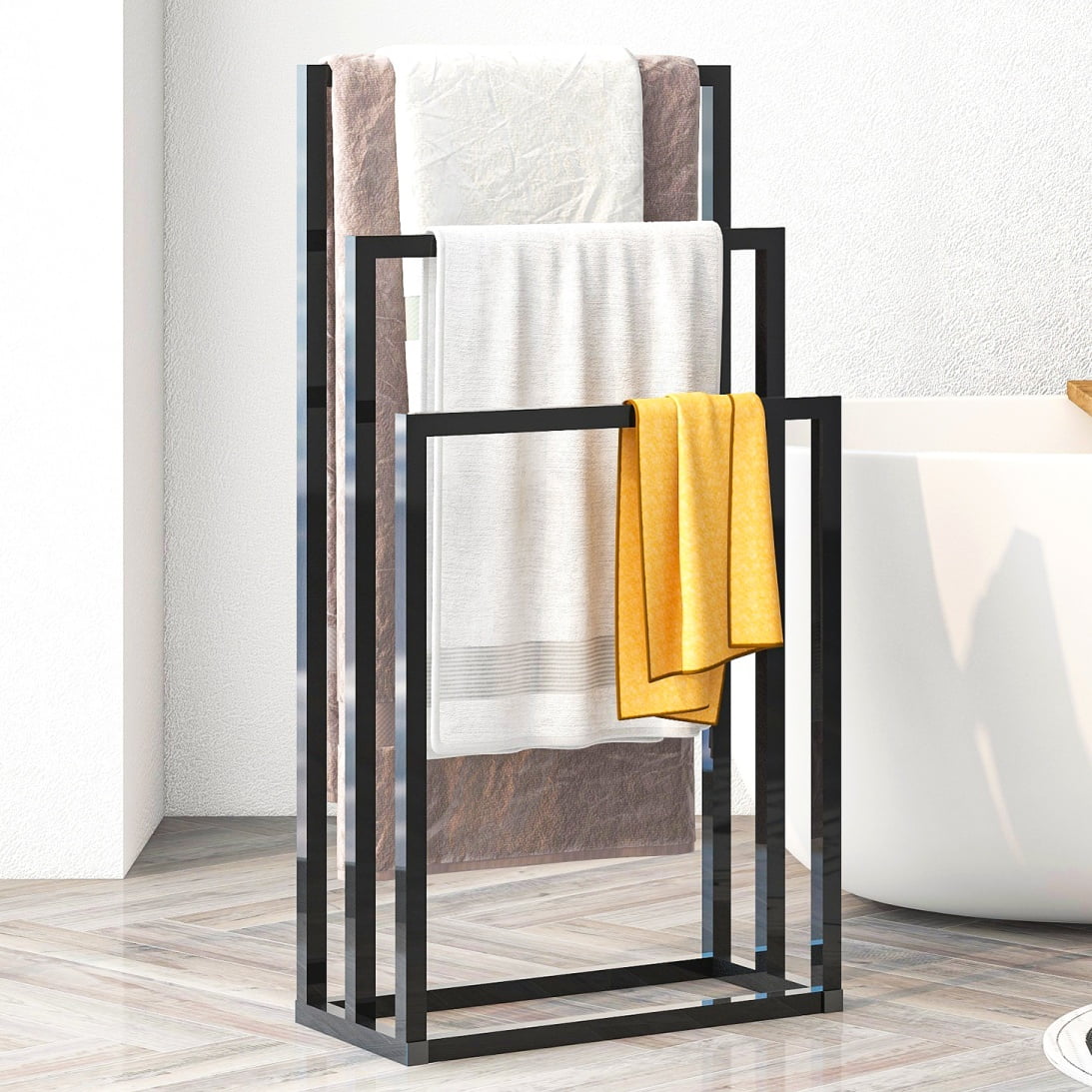 Black Metal 3-Tier Freestanding Towel Rack Holder