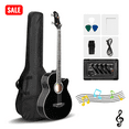 thumbnail image 1 of Tcbosik Full Size Acoustic Electric Bass Guitar Beginner Kit, 4 Strings Electric Acoustic Bass Guitar with Equalizer, Bag, Cable, Wrench, Strap, Plectrum, Black, 1 of 9