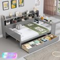 thumbnail image 1 of Tcbosik Full Size Corner Bed Frame with Writing Desk, Daybed with Open Shelves and 2 Storage Drawers, Sofa Bed for Living Room, Bedroom, Easy Assembly, Gray, 1 of 9